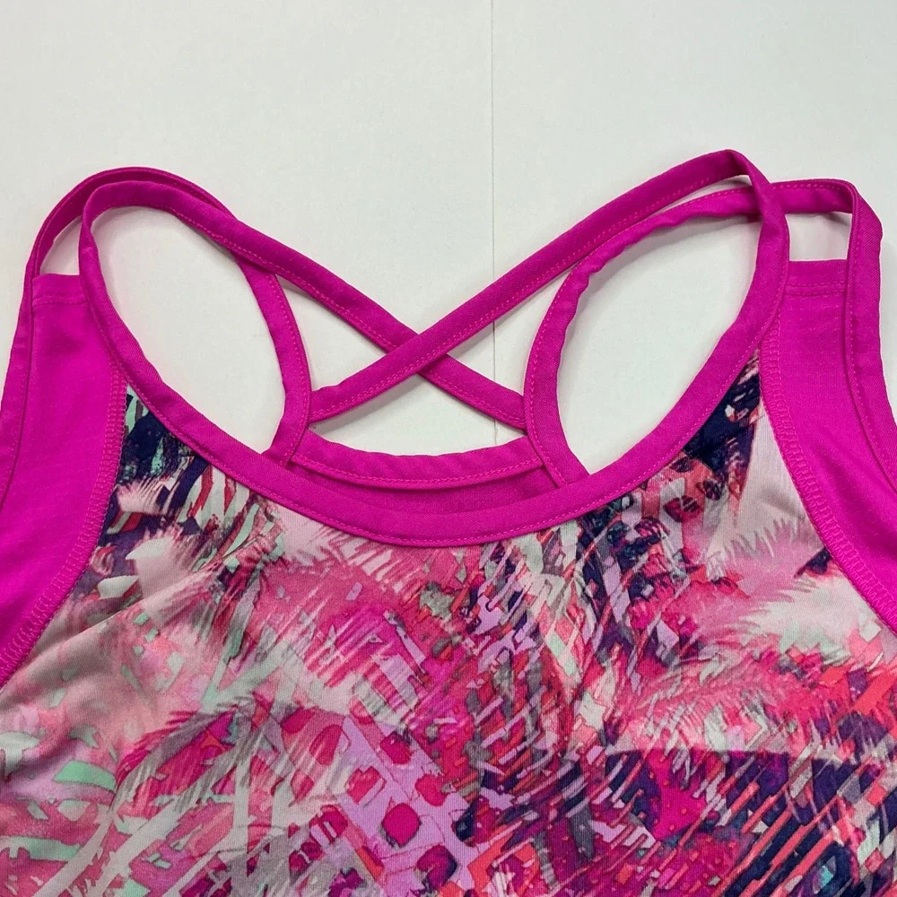 Athletic Works Pink Tropical Romper Kids Sz L 10-12 Crisscross Back AWG29S200BH